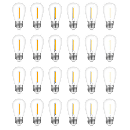 Visther 24-Pack String Light Bulbs, S14 Outdoor Waterproof Replacement Bulb, E26 Base Bulbs, 1W 120V, 2700K Warm White
