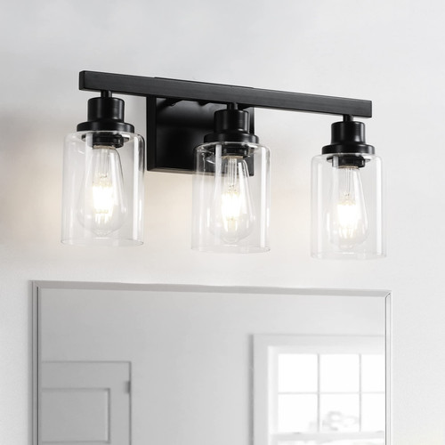 DIKAIDA 3-Light Bathroom Light Fixtures, Black Bathroom Vanity Light with Clear Glass Shade, Modern Bathroom Wall Lights Over Mirror, Farmhouse Bathroom Wall Sconces Lighting for Bedroom LivingRoom DIKAIDA 3-Light Bathroom Light Fixtures, Black Bathroom Vanity Light with Clear Glass Shade, Modern Bathroom Wall Lights Over Mirror, Farmhouse Bathroom Wall Sconces Lighting for Bedroom LivingRoom