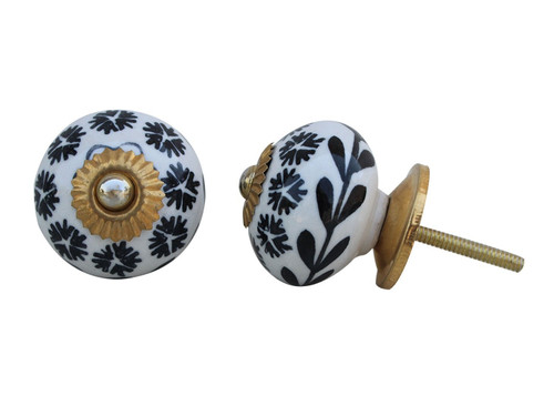 Indian Shelf 4 Pieces Dresser Door Knobs | Flower Pull Knobs for Dresser Drawers | Black Drawer Pulls Single Hole | Ceramic Kitchen Knob | Kitchen Cabinet Knob | Kids Knobs for Dresser Drawers