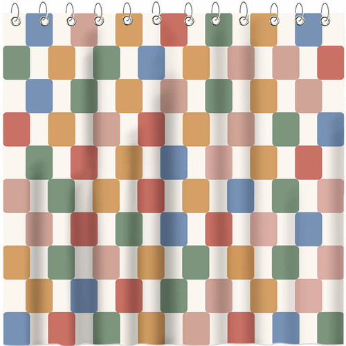 Mocsicka Retro Checkerboard Shower Curtain Groovy Colorful Minimalism Vintage 60s 70s Shower Shower Curtain Bathroom Bathtub Curtain with 12 Hooks 72x72 Inch