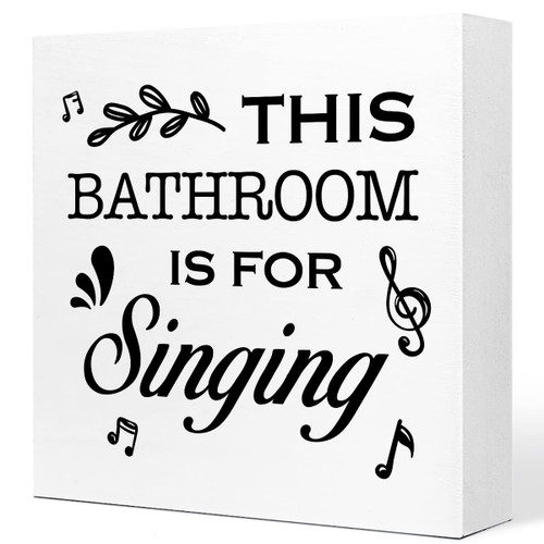 This Bathroom is for Singing Wooden Block Sign Desk Decor,Funny Bathroom Wood Box Plaque Sign Desk Decorations for Farmhouse Home Office Bathroom Toilet Restroom Shelf Table Decor