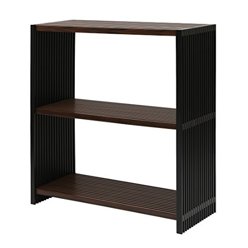 Seville Classics 3-Tier Two-Tone Folding Wide Rectangle Bookcase Shelf, Ebony & Walnut