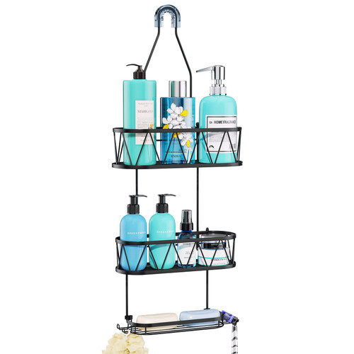 HapiRm Shower Caddy over Shower Head, Rustproof & Waterproof Hanging Shower Caddy with Soap Holder & 4 Hooks, No Drilling Hanging Shower Organizer for Bathroom - Black HapiRm Shower Caddy over Shower Head, Rustproof & Waterproof Hanging Shower Caddy with Soap Holder & 4 Hooks, No Drilling Hanging Shower Organizer for Bathroom - Black
