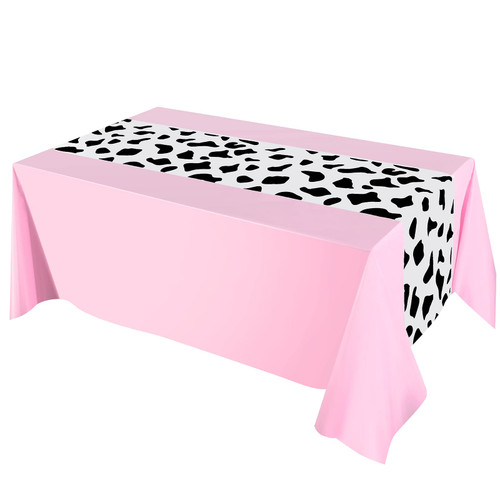 Oudain 4 Pcs 54 x 108 Inch Cow Print Table Cloths for Party Cow Print Tablecloth Cow Table Runner Table Cover Rectangular Birthday Party Decorations Supplies for Boy Baby Home (Pink)