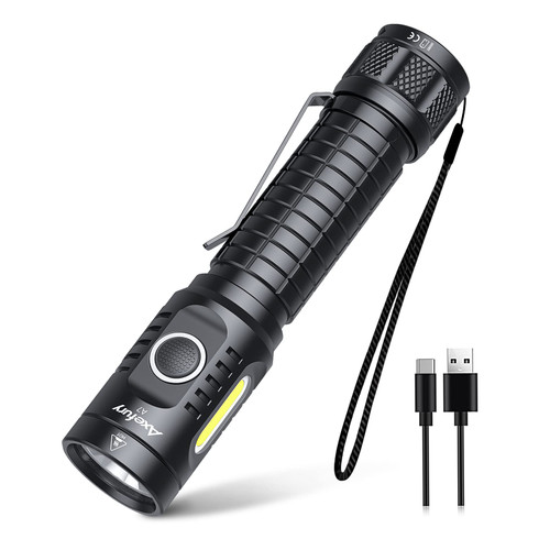 axefury Flashlight, Rechargeable Magnetic LED Flashlight High Powered 1300 Lumens,Tactical LED Light Torch COB Work Light,9 Modes,IP67 Outdoor Gear A7