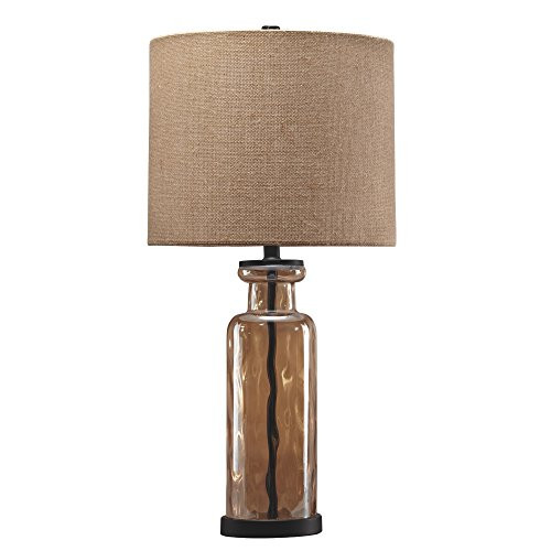 Ashley Furniture Signature Design - Laurentia Glass Table Lamp with Drum Shade - Champagne Toned