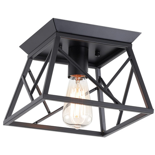 Hchunqjor Modern Black Flush Mount Light Fixture 1-Light Industrial Metal Cage Semi Flush Mount Ceiling Light for Hallway Bedroom Farmhouse Kitchen Entryway Hall, Black