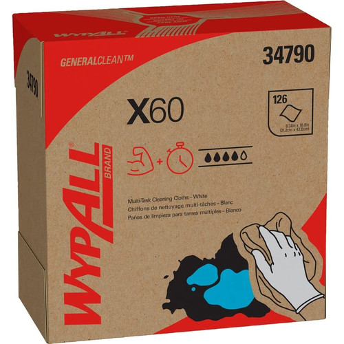 Wypall X60 Cloths Cleaning Wipe, 9.10" x 16.80", White 126 per Box