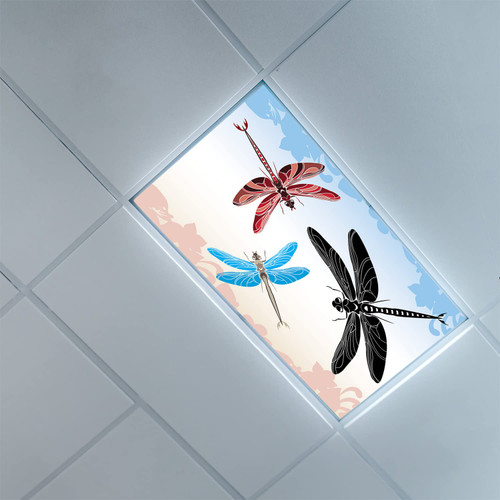 Fluorescent Light Covers for Classroom Office-Dragonfly Pattern-Fluorescent Light Covers for Classroom Office-2ft x 4ft Drop Ceiling Fluorescent Decorative,Pale Pink Black Blue