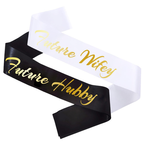 DEZARO Future Wifey & Future Hubby Sashes, Future Groom and Bride Sashes for Bridal Shower Bachelor Party Engagement Gifts Supplies, Black + White DEZARO Future Wifey & Future Hubby Sashes, Future Groom and Bride Sashes for Bridal Shower Bachelor Party Engagement Gifts Supplies, Black + White
