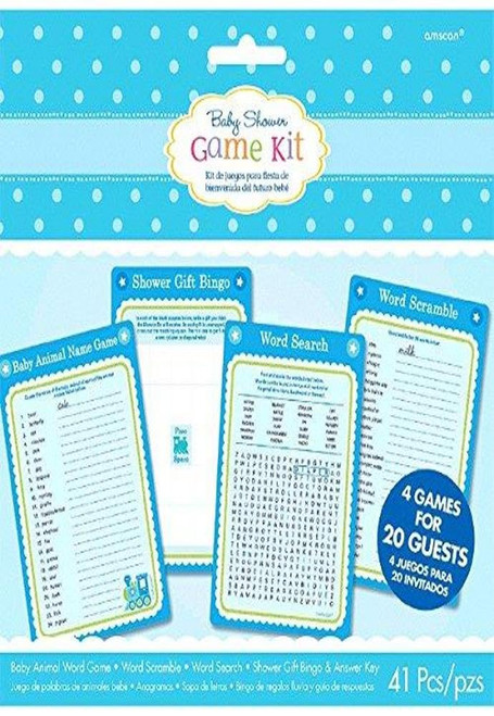 amscan Charming Welcome Little One Boy Party Game Kit Baby Shower Party Favors, 4 x 6, Blue/White/Green