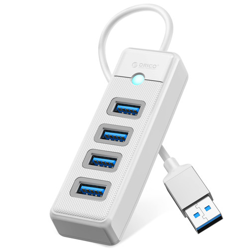 ORICO 4-Port USB HUB 3.0, USB Splitter for Laptop with 0.5ft Cable, Multi USB Port Expander, Fast Data Transfer Compatible with Mac OS 10.X and Above, Linux, Android-White