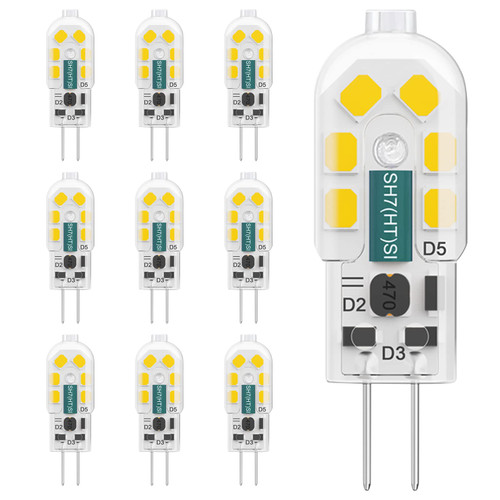 SNBIHIBE G4 LED Bulb 2W, 20W Halogen Equivalent, AC/DC 12V, T3 JC Type Bi-pin Base, Daylight White 6000K, G4 Light Bulbs Replacement for Under Cabinet Light, Range Hood, Landscape Lighting, 10Pcs