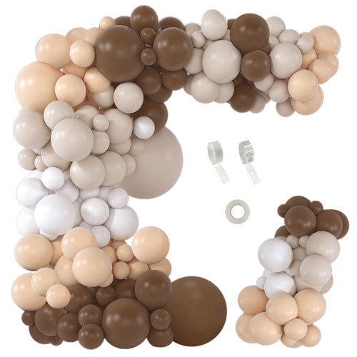 PERPAOL 151pcs Brown Balloons Garland Arch Kit Neutral Boho Tan Coffee Nude White Balloon for Teddy Bear Shower Wild Jungle Safari Woodland Party Birthday Decorations