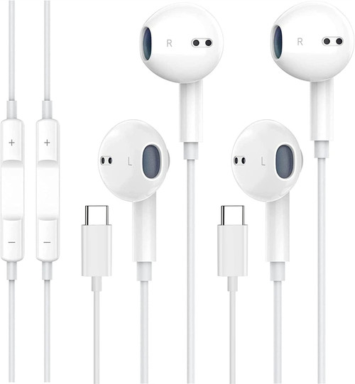 2 Pack-USB C Headphones Earbuds, Type C Earbuds Wired Earphones with Microphone & Remote Control Noise Cancelling in-Ear Headset for iPad Pro, Galaxy S23/S22/S21/S20/Ultra Note 10/20, Pixel 7/6/6a/5/4