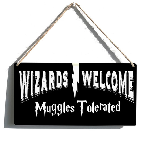 Wizards Welcome Sign Gift Farmhouse Wooden Hanging Sign Plaque Wall Art Decor for Home Decoration 12 x 6 Inches
