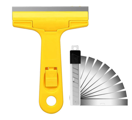 Razor Blade Scraper, 4" Scraper Tool with 10 Extra Replacement Metal Blades, Razor Scraper Remover for Cleaning Paint, Caulk, Adhesive, Label, Decal, Sticker from Window, Glass, Tile, Floor, Stove Top Razor Blade Scraper, 4" Scraper Tool with 10 Extra Replacement Metal Blades, Razor Scraper Remover for Cleaning Paint, Caulk, Adhesive, Label, Decal, Sticker from Window, Glass, Tile, Floor, Stove Top