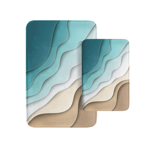 Britimes Blue Abstract Beach Bathroom Rug Mat Set of 2, Modern Art Washable Cover Floor Rug Carpets Floor Bath Mat Bathroom Decorations 16x24 and 20x32 Inches