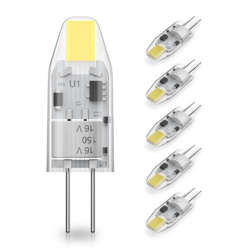 YUIIP G4 LED Bulb AC/DC 12V 1.2W (10W Halogen Bulb Replacement), 6000K Daylight White JC G4 Bi Pin Light Bulbs for Under Cabinet Puck Light, Chandelier, RV, Landscape Lighting, Non-Dimmable, 5-Pack