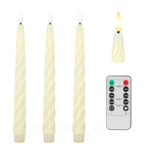 AFINETH Flameless Taper Candles with 3D Wick, 9.6" Real Wax LED Candles with Remote and Timer, 3 Pack Flickering Candlesticks Battery Operated, Spiral Taper Candles for Home, Wedding, Party, Ivory AFINETH Flameless Taper Candles with 3D Wick, 9.6" Real Wax LED Candles with Remote and Timer, 3 Pack Flickering Candlesticks Battery Operated, Spiral Taper Candles for Home, Wedding, Party, Ivory