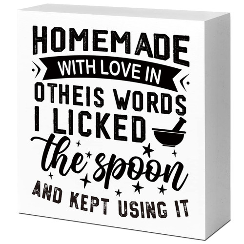 Rustic Homemade With Love in Others Words Kitchen Sign Decor,Funny Kitchen Wood Block Signs,Farmhouse Kitchen Wooden Box Sin Decor for Home Kitchen Shelf Counter Desk Table Decor