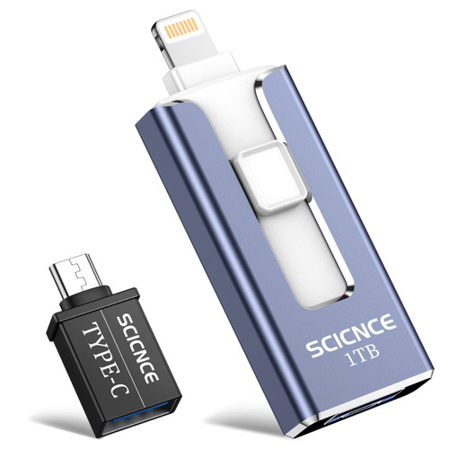SCICNCE 1TB Photo Stick for iPhone Flash Drive, USB Memory Stick Thumb Drive External Storage Compatible with iPhone iPad Android Computer (Light Blue)