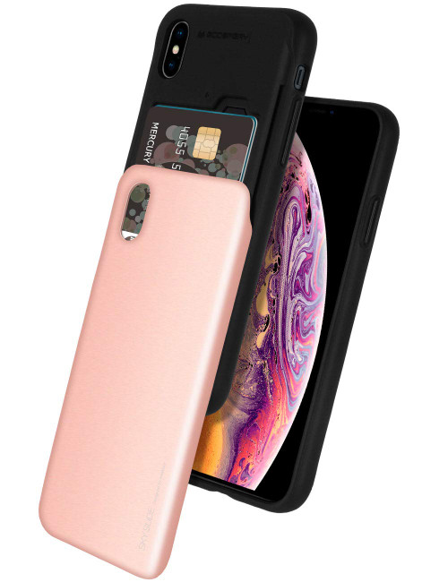 GOOSPERY iPhone Xs Max Case [Sliding Card Holder] Protective Dual Layer Bumper [TPU+PC] Cover with Card Slot Wallet for Apple iPhone Xs Max 2018 6.5 inch - Rose Gold