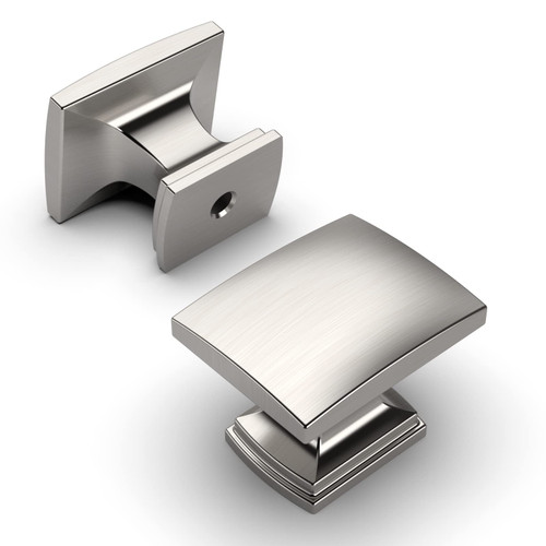 Amerdeco 10 Pack Brushed Satin Nickel Cabinet Knobs 1-1/8 Inch Single Hole Cabinet Handles Dresser Knobs Square Drawer Knobs and Pulls for Bathroom Cabinets ZH0011