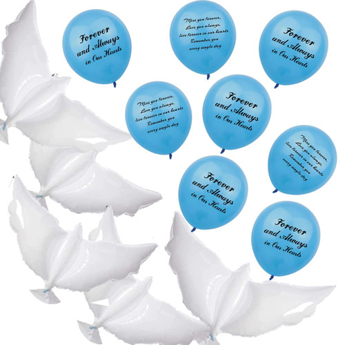 20 Pieces Blue Memorial Balloons,Biodegradable Funeral Remembrance Balloons and 6 Pieces 41.3 Inch Dove Balloons for Release to Celebrate Life, Bereavement, Condolences, Anniversary services