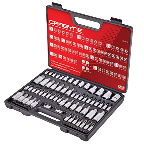 Carbyne 62 Pc Master Torx Bit Socket Set & Torx External Socket Set, S2 Steel Bits | 1/4-inch, 3/8-inch & 1/2-inch Drive