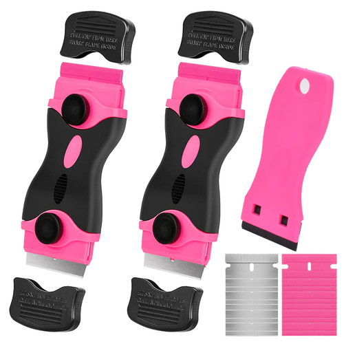 3 Pack Razor Blade Scraper Cleaning Razor Scraper for Glass 2-in-1 Scraper Tool Set with Razor Blades for Removing Window, Stickers, Labels, Adhesive