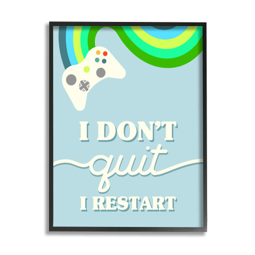 Stupell Industries I Don't Quit I Restart Video Game Phrase, Design by Daphne Polselli Black Framed Wall Art, 16 x 20, Blue