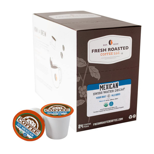 Fresh Roasted Coffee, Organic Mexican Swiss Water Decaf, Kosher | 24 Pods for K Cup Brewers