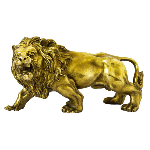Addune African Wild Lion Figurine Gold Lion Statue for Home Decor Desk Animals Ornament Handmade Brass Art Collectible (Gold)