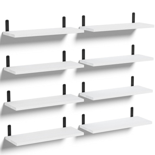 Boswillon White Floating Shelves Set of 8, White Shelves for Wall Decor, Wall Mounted Wood Shelves, Hanging Shelves for Wall Storage, White Wall Shelves for Bedroom, Bathroom, Living Room - White