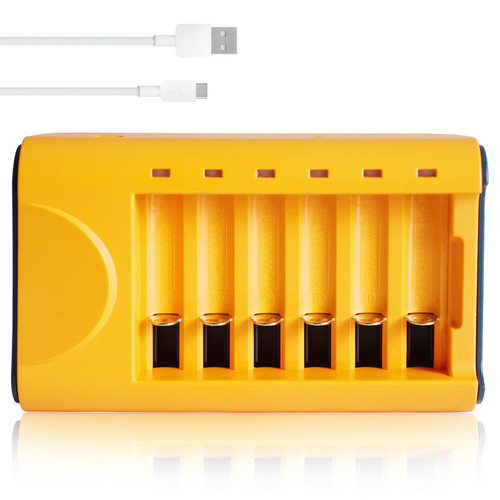 Skywolfeye 6 Bay AA AAA Battery Charger, Smart USB AA Battery Charger for AA AAA NiMH NiCD 1.2V Rechargeable Batteries (No Battery)