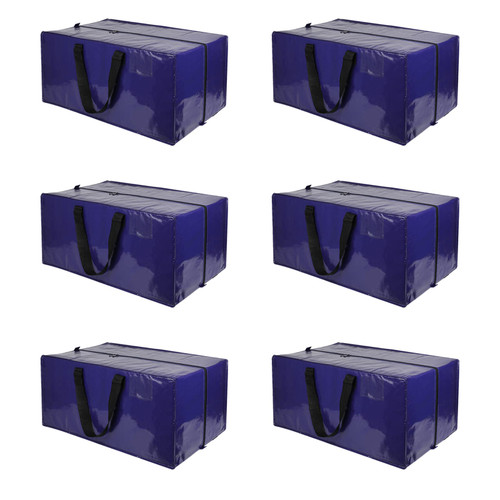 Oversized Moving Bags Heavy Duty Extra Large Storage Totes with Zippers & Handles, Storage Bags for Clothes, Dorm College Moving Supplies, Alternative to Moving Boxes - 6 Pack, Blue