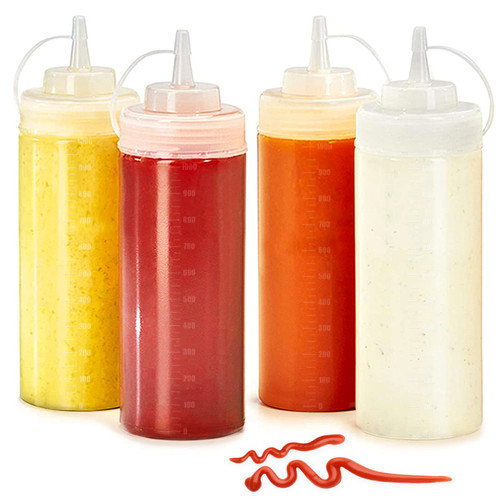 Hamiggaa 4 Pack 32 oz Plastic Squeeze Bottles,Condiment Squeeze Squirt Bottles with Twist On Cap Lids for Ketchup,Sauce,BBQ,Condiments,Oil Hamiggaa 4 Pack 32 oz Plastic Squeeze Bottles,Condiment Squeeze Squirt Bottles with Twist On Cap Lids for Ketchup,Sauce,BBQ,Condiments,Oil