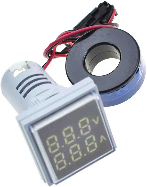 LED Digital Voltage Tester Current Detector Square 22mm Dual Display Panel Voltmeter Ammeter AC 0-100A 60-500V Meter Indicator (White)