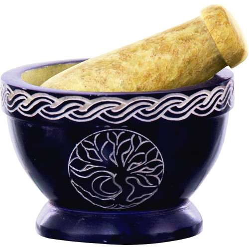 The New Age Source Soapstone Mortar & Pestle Tree of Life Blue Each