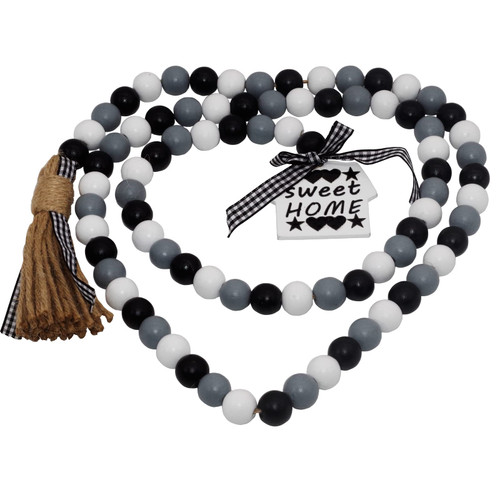 Wood Bead Garland Farmhouse - 58in Rustic Country Beads Holiday Natural Wood Bead Garland with Tassels Prayer Beads Home Wall Hanging Decoration