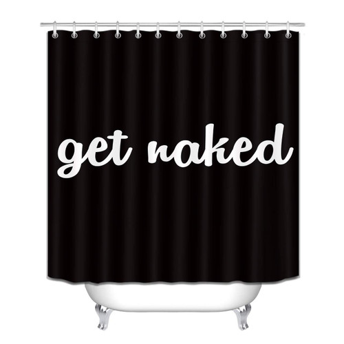 LB Funny Quotes Get Naked Shower Curtain Set White Words Modern Fashion Black Shower Curtains for Bathroom with Hooks 72x72 inch Waterproof Polyester Fabric Decorations