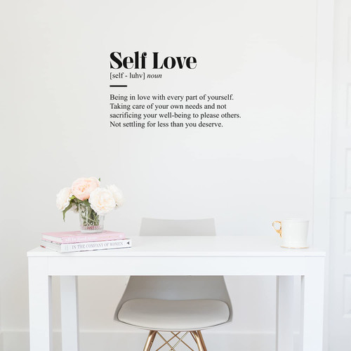 Vinyl Wall Art Decal - Self Love Definition - 16" x 27" - Modern Inspirational Positive Self Esteem Quote Sticker for Bedroom Closet Home Office Living Room Bathroom Decor (Black)