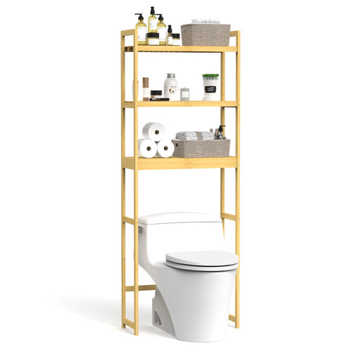 PINPON Over The Toilet Storage Shelf, Bamboo Bathroom Shelf Organizer 3-Tier, Multifunctional Over Toilet Shelf Stand Rack Space Saver for Laundry Room, Restroom, Balcony, Natural PINPON Over The Toilet Storage Shelf, Bamboo Bathroom Shelf Organizer 3-Tier, Multifunctional Over Toilet Shelf Stand Rack Space Saver for Laundry Room, Restroom, Balcony, Natural