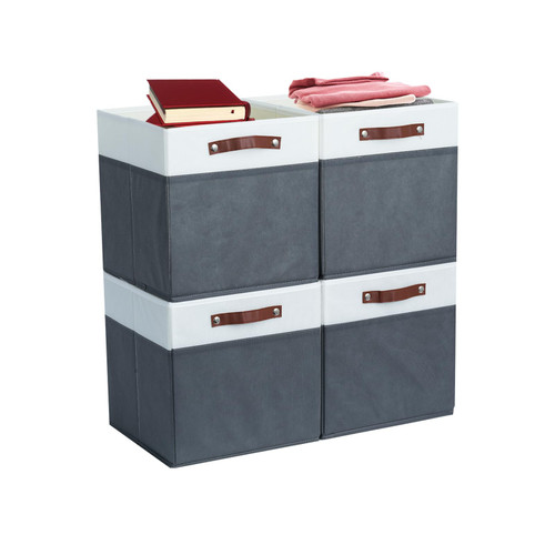 DULLEMELO Storage Cubes 13x13, Collapsible Fabric Cube Storage Bins 4 Pack Large Storage Baskets Organizer with Handles, Decorative Storage Boxes for Shelves,Closet, Nursery(White & Grey) DULLEMELO Storage Cubes 13x13, Collapsible Fabric Cube Storage Bins 4 Pack Large Storage Baskets Organizer with Handles, Decorative Storage Boxes for Shelves,Closet, Nursery(White & Grey)
