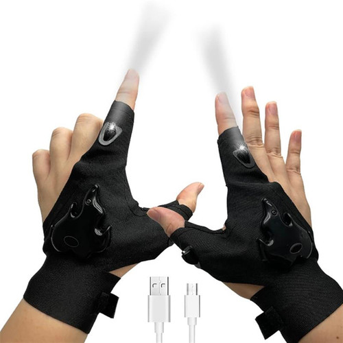 ZHIERPLUS Multi-Functional Lighting Gloves, Night Light Waterproof Fishing Gloves Fingerless with LED Flashlight Outdoor Gear Cycling Adjustable USB Charging Rescue Tools