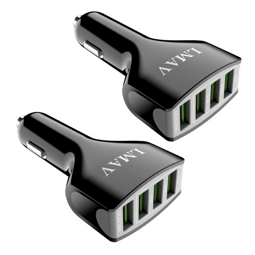 Car Charger Adapter[2 Pack], 4 USB-Port Multi Car Charger, QC 3.0 Fast Car Charger Compatible with Cell Phone All Smartphone Tablet and Other Electronic Devices.