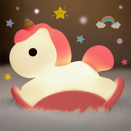 GZOKMOG Unicorn Night Light for Kids, Silicone Dimmable Nursery Night Light for Baby and Toddler, Kawaii Rocking Unicorn Lamps for Girls, LED Rechargeable Cute Lamps Nightlight for Bedroom (Pink)