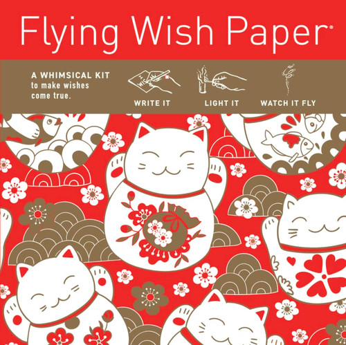 FLYING WISH PAPER LUCKY CATS - Write it, Light it, Watch it Fly - Perfect Little Gift Wish Paper - 5" x 5" - Whimsical Mini Kit