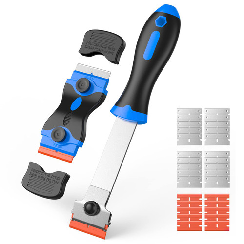 BOSTMUNY Razor Blade Scraper, 2Pcs Razor Scraper Set with 30Pcs Razor Blades, Scraper Tool for Cleaning Paint, Decals, Adhesive, Caulk, Stickers, Glass, Labels, Window, Stovetop